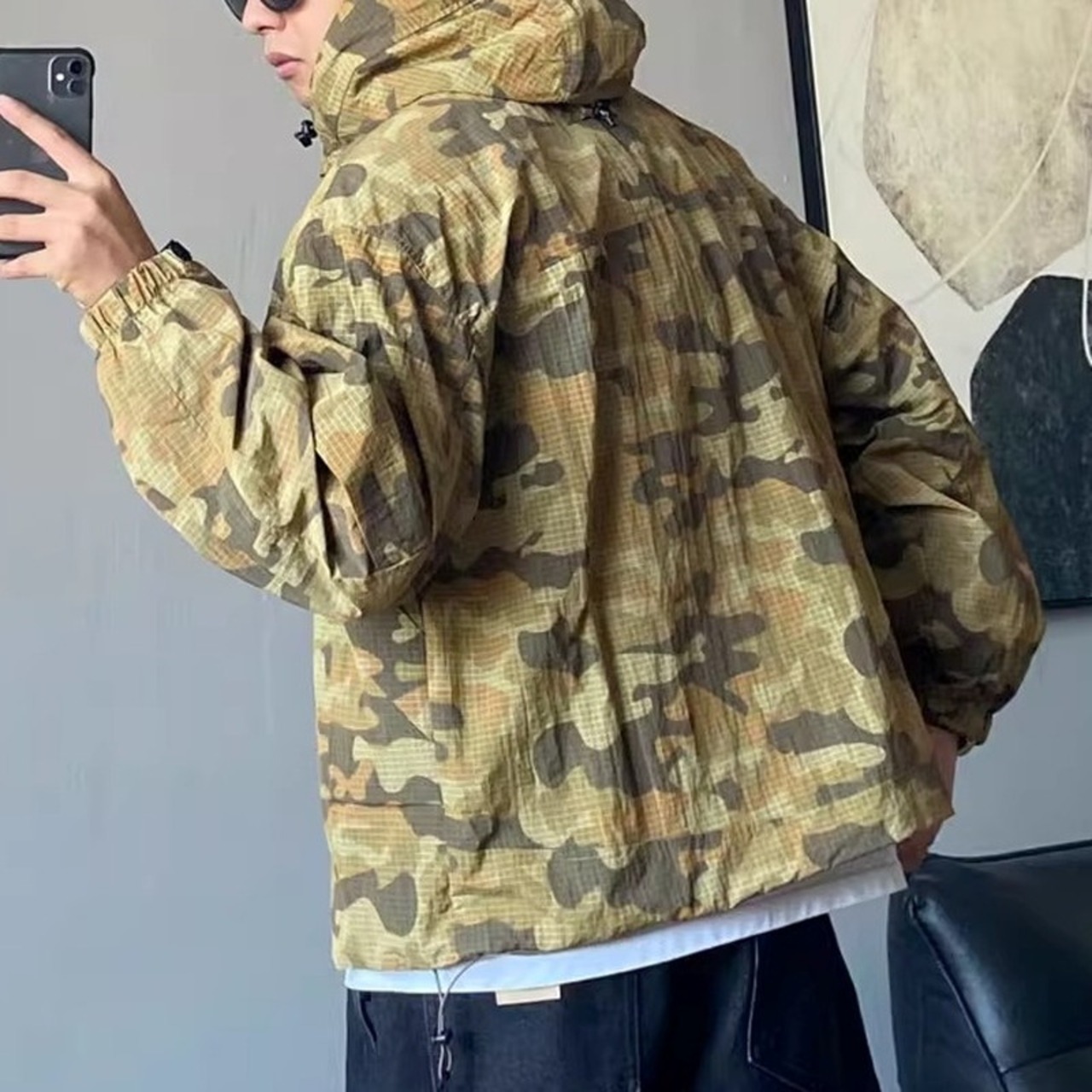 Camouflage Drawstring Hip-Length Mountain Parka ◇2color H0853