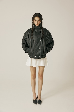 [threetimes] Kai leather jacket Black 正規品 韓国ブランド 韓国通販 韓国代行 韓国ファッション スリータイムズ 日本 店舗