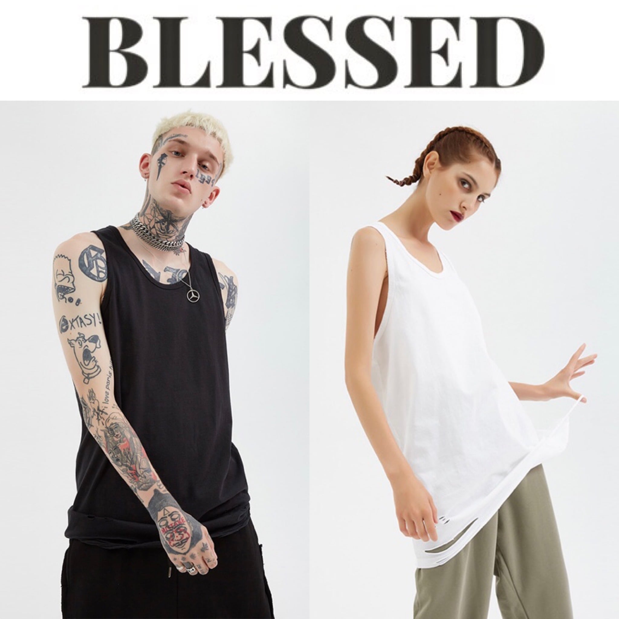 BLESSED damage tank top ダメージ加工タンクトップ オーバーサイズユニセックス | BLESSED powered by BASE