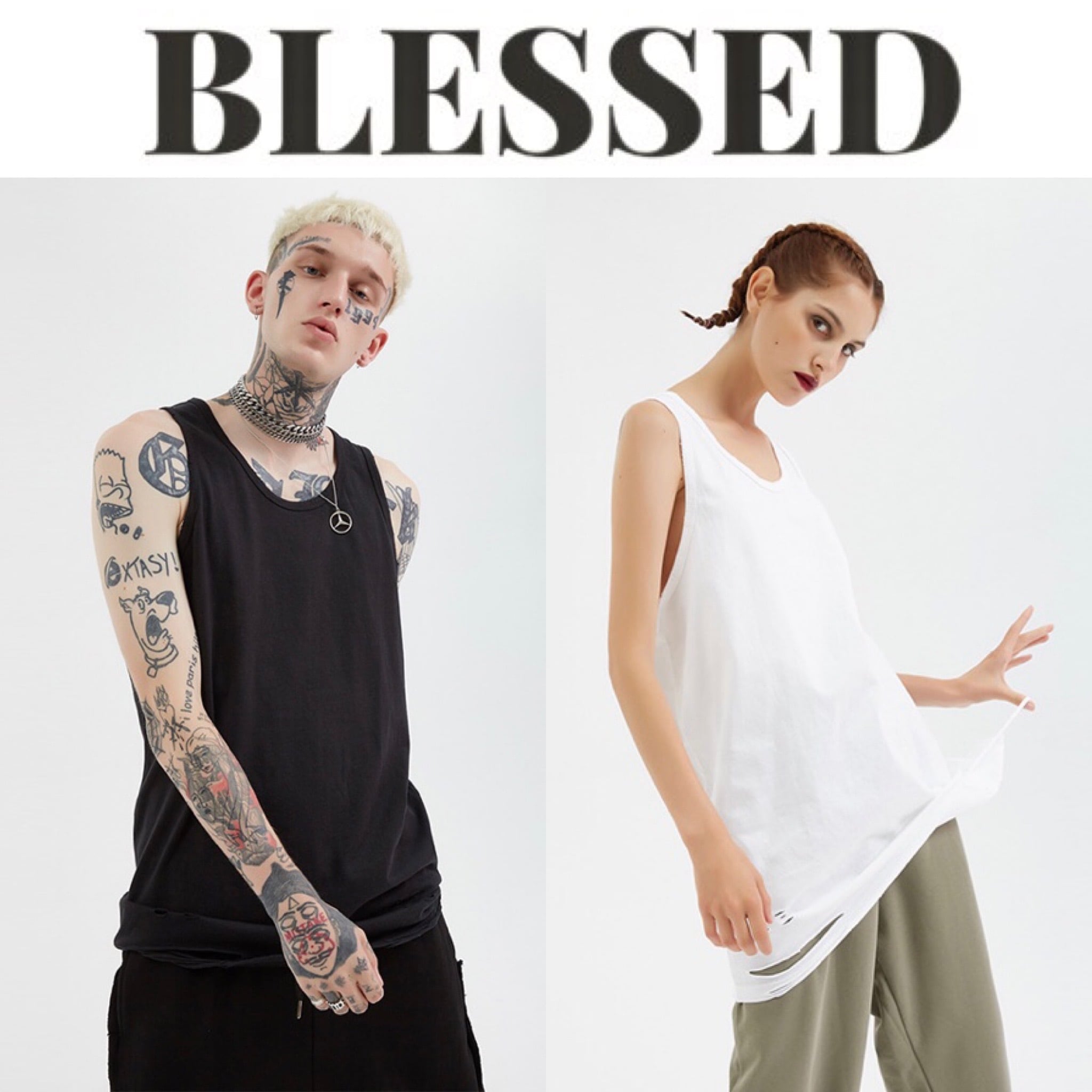 BLESSED damage tank top ダメージ加工タンクトップ オーバーサイズユニセックス BLESSED