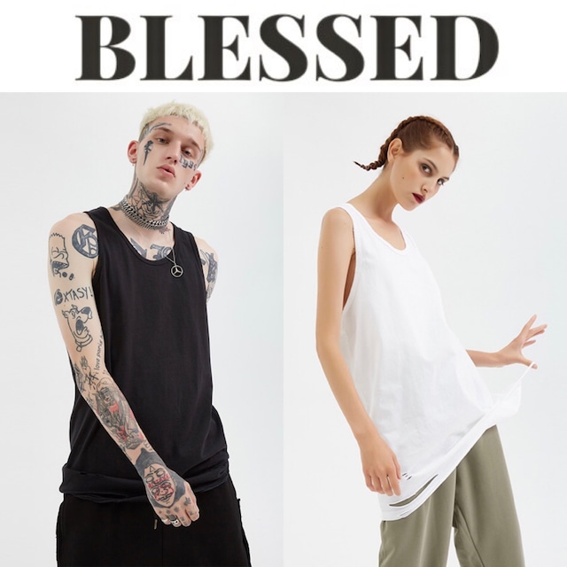 BLESSED damage tank top ダメージ加工タンクトップ オーバーサイズユニセックス