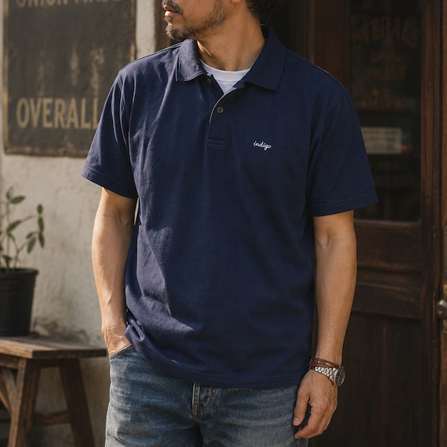 Indigo-dyed logo embroidered polo shirt 00568