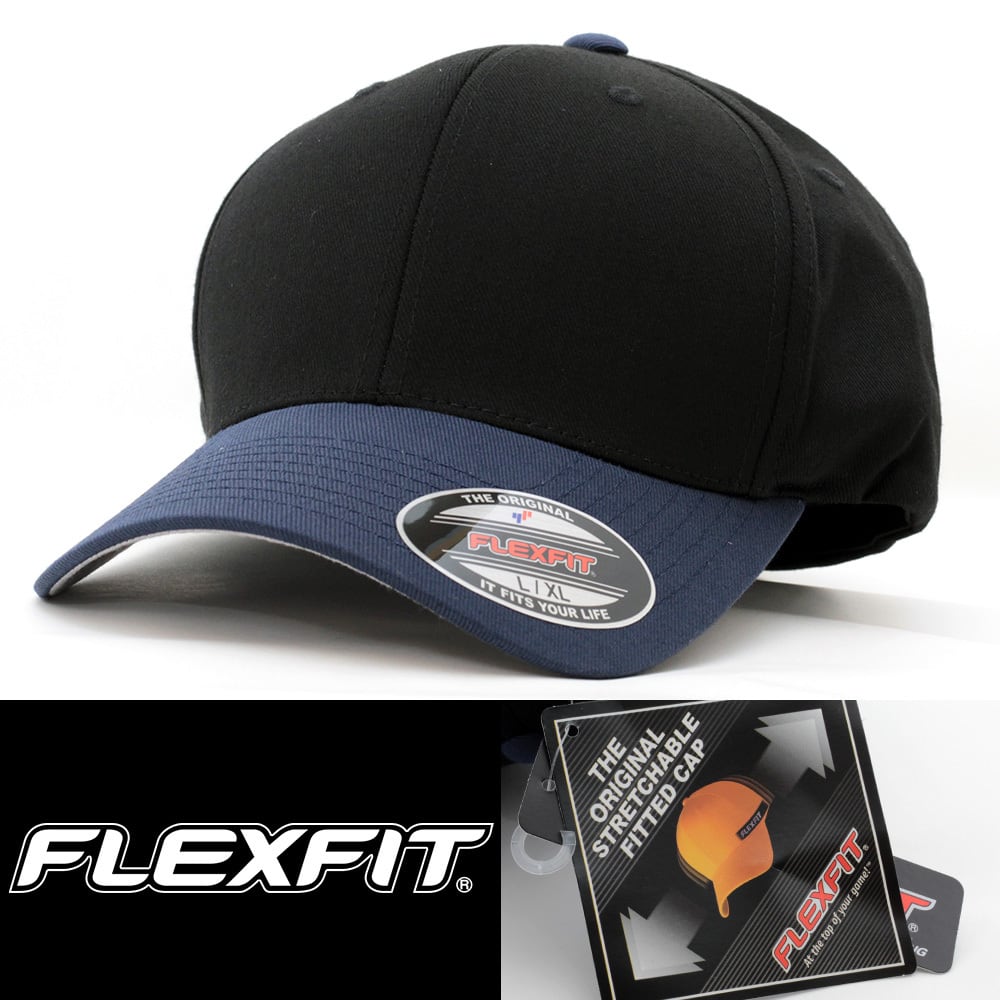 ストレッチキャップ 帽子 メンズ FLEXFIT Cap Wooly Combed 2-tone ネイビー/ブラック L/XL 14355785  フレックスフィット