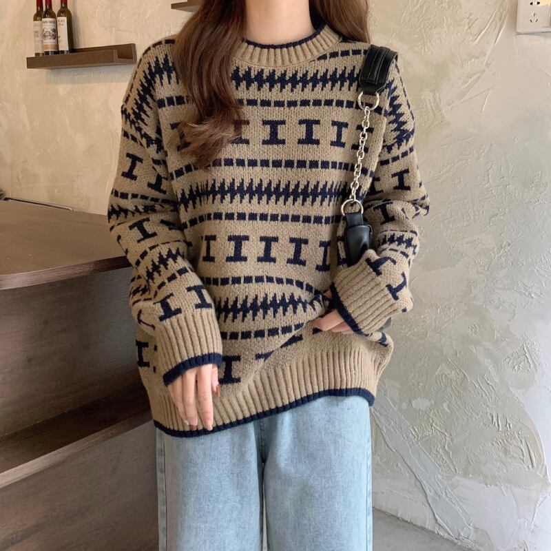 セーター ルーズレディーススタンダードスタイルプルオーバー トップス ロング レトロ オータム 秋物 ウィンター 冬物 1号婦人63881338549