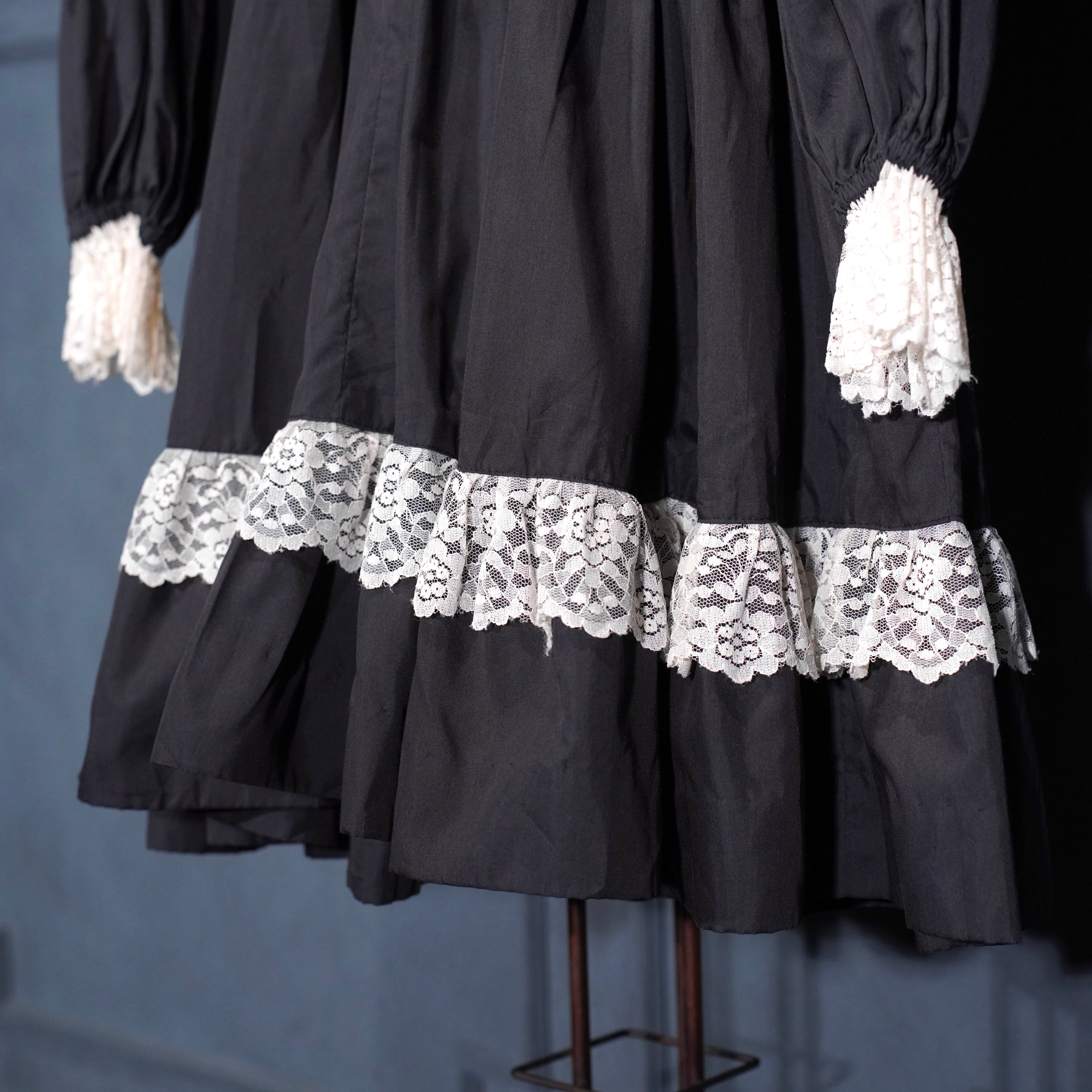 60's～70's USA VINTAGE BLACK COLOR LACE DESIGN DRESS ONE PIECE/60