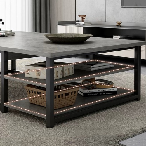 コーヒーテーブル 長方形 収納付き 大理石調 インダストリアル モダン リビング ローテーブル 二段 スチール脚 北欧 おしゃれ