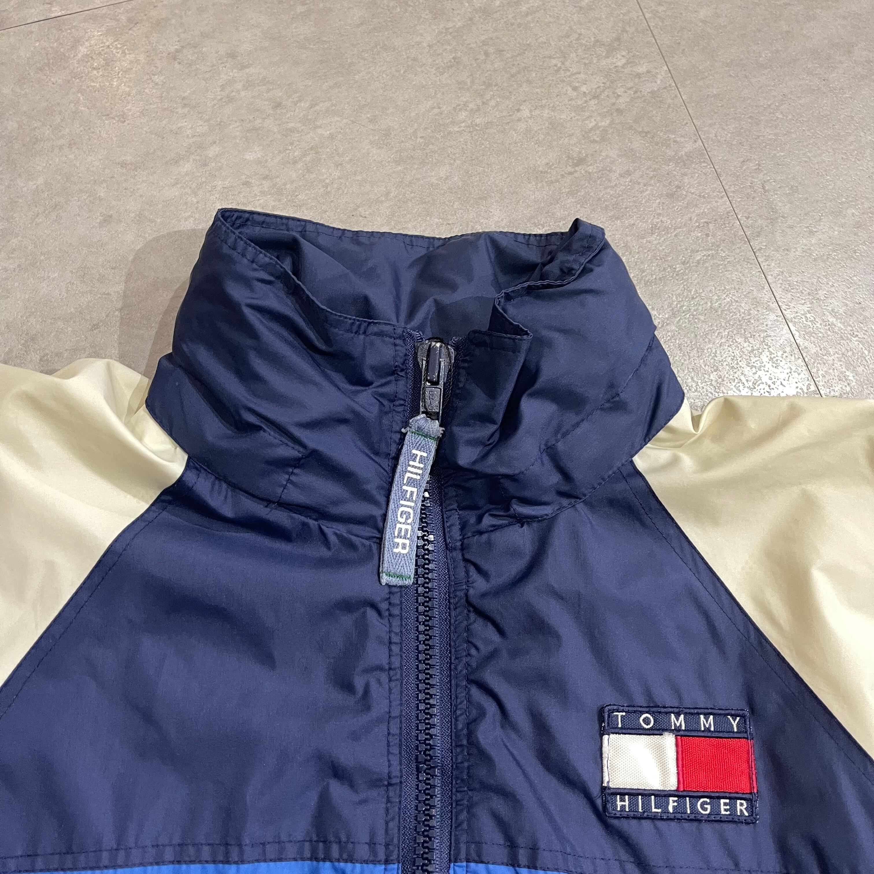 90年代 size:S【 TOMMY HILFIGER 】トミーヒルフィガー ナイロンジャケット ネイビー ホワイト 紺 白 古着 古着屋 高円寺  ビンテージ