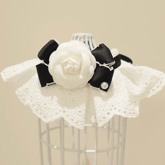 レースRoseブラックリボン 猫 エプロン 付け襟 すたい 猫グッズ