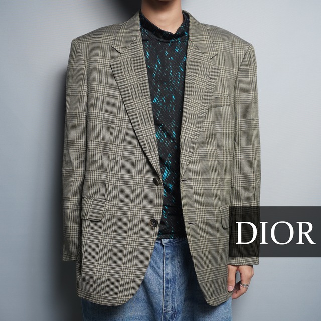 Christian Dior ディオール メンズ チェックジャケット Christian Dior】クリスチャンディオール グレンチェック シングル