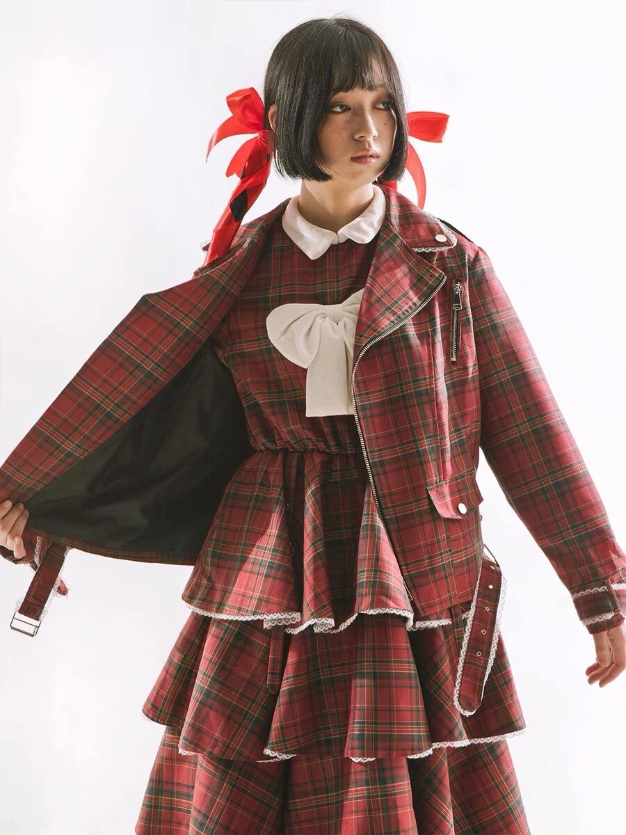 ジャケット】赤 チェック ジャケット ブルゾン アウター