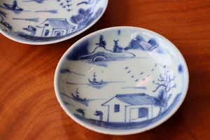 小皿 中国 新渡 染付 風景人物文