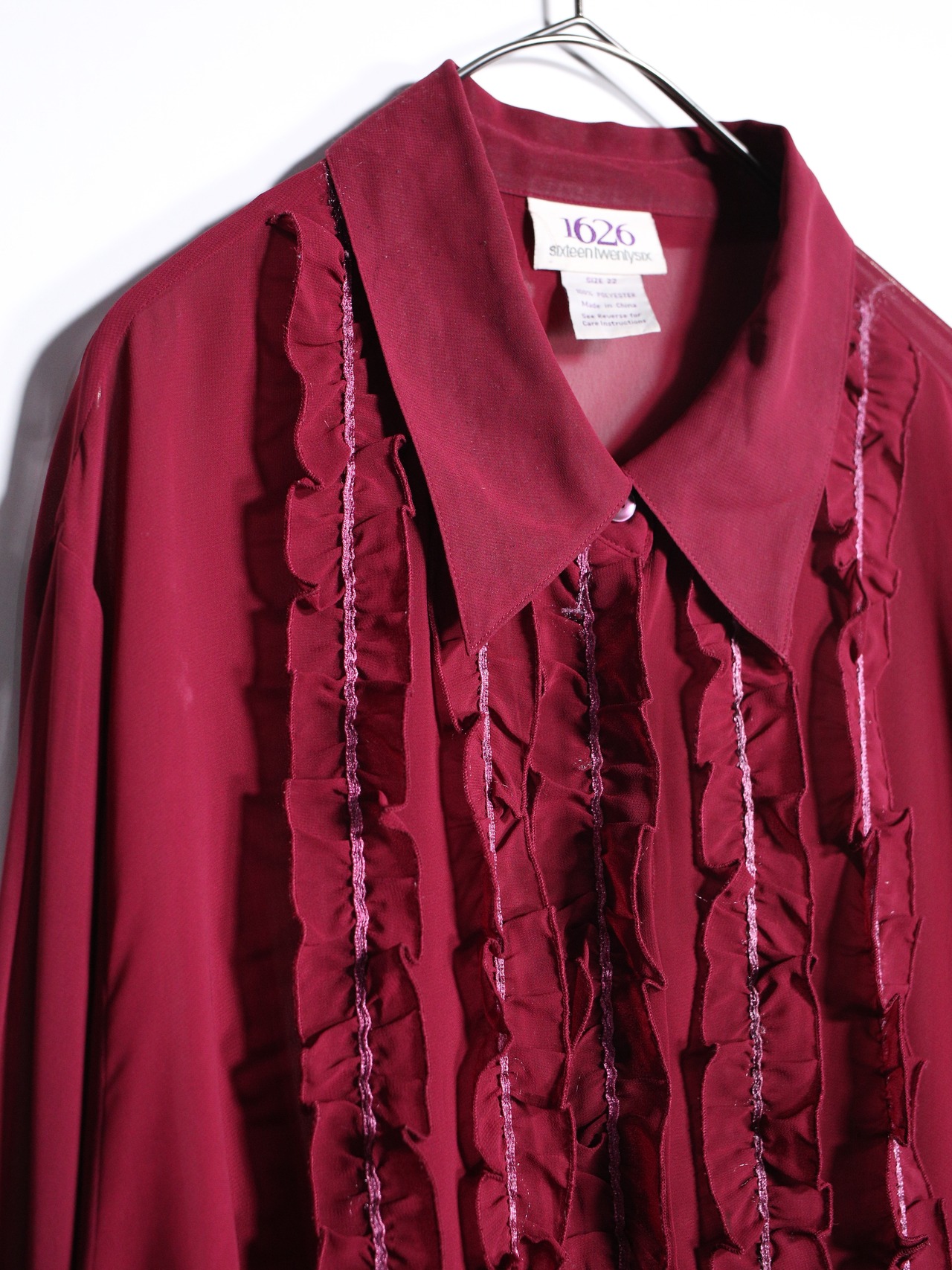 front frill design over silhouette sheer shirt - 8