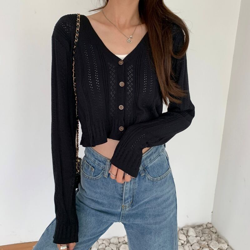 スプリングサマーニットカーディガンVネックシャツ ショート薄手トップス ロング 春物 夏物 1号婦人56149773659