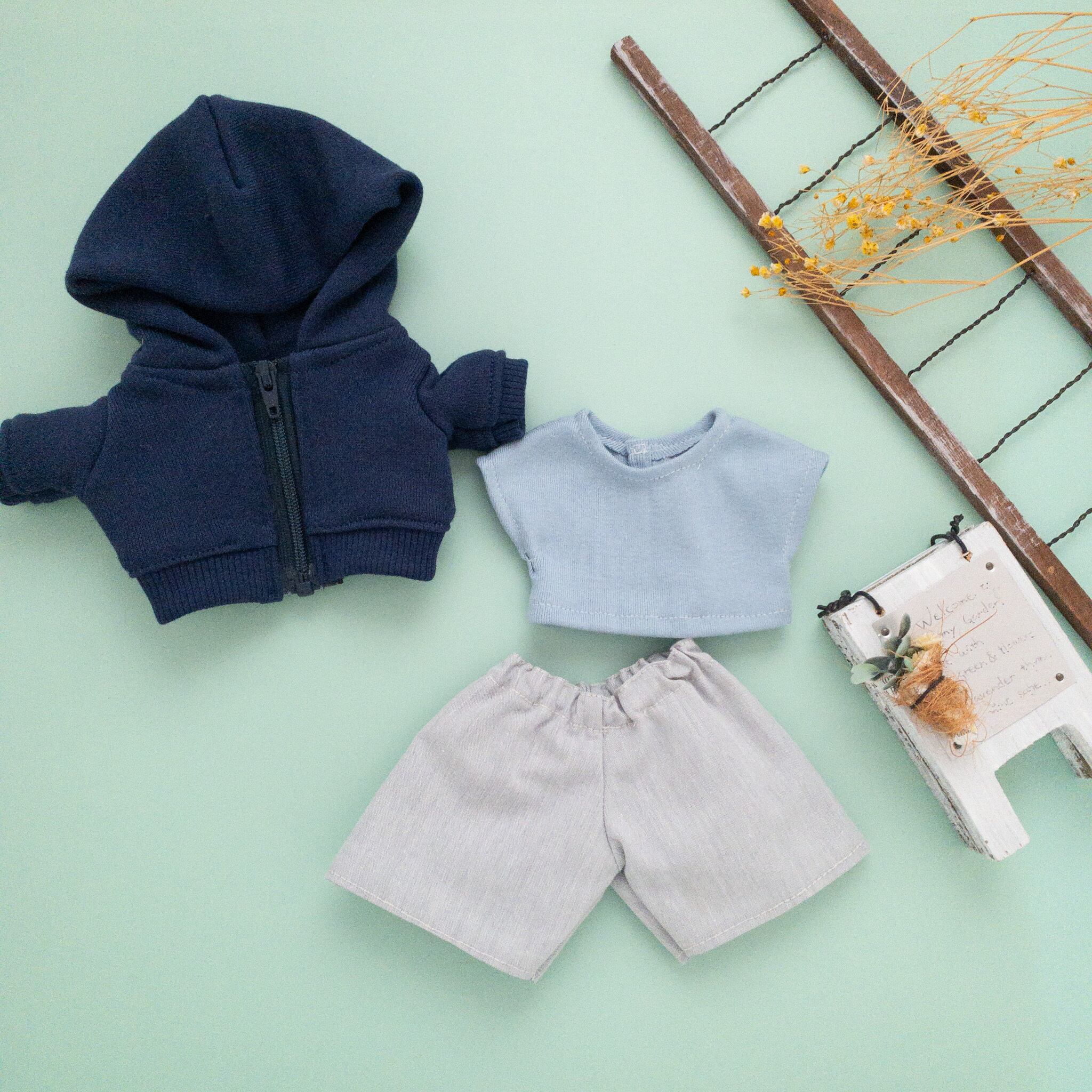 3点セット】パーカーコーデズボン服（紺パーカーグレーズボン）メル