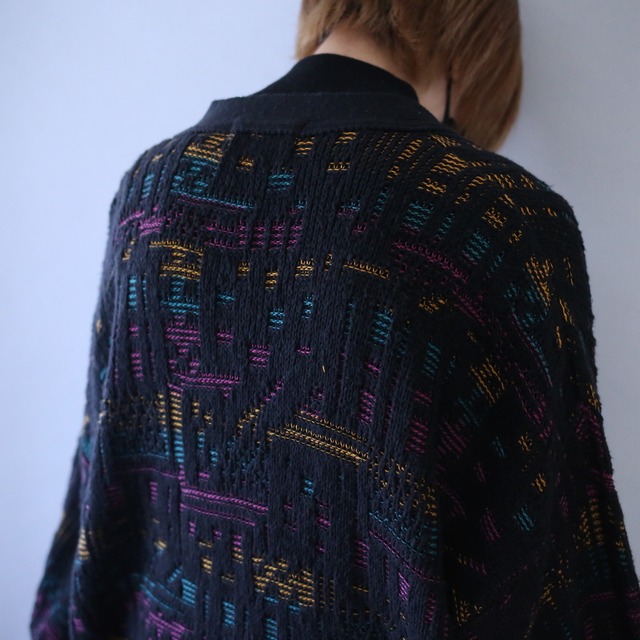 "LONDON FOG" psychedelic multi color design loose silhouette knit cardigan