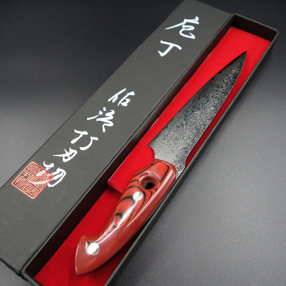 佐治作 VG10 ダマスカス鋼 ペティナイフ 135mm 黒仕上げ 寿檀八角柄