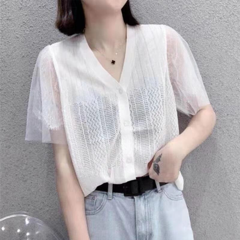 チュール切り替えVネックカーデ　AJ111-5022