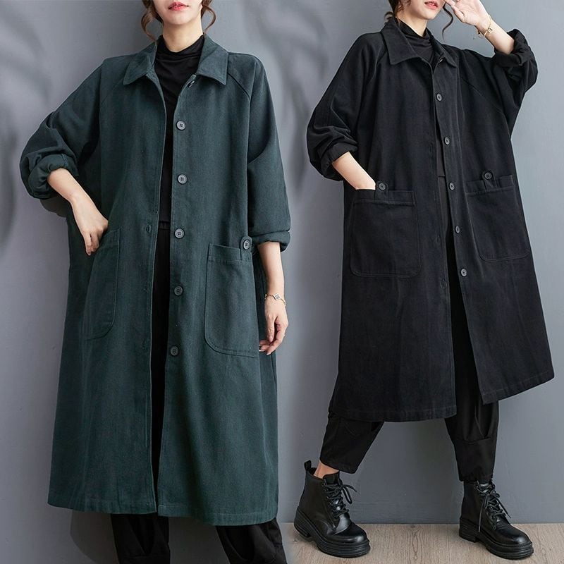 SOLID DESIGN POCKET A-LINE MIDI CASUAL SHIRT COAT 3colors M-10928