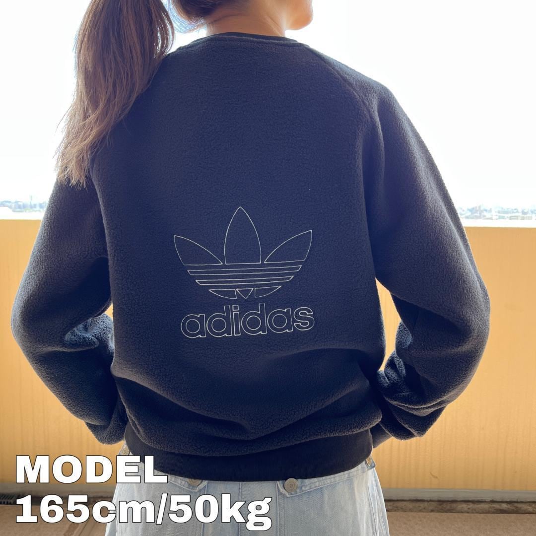 adidas アディダス フリース スウェット トレフォイル刺繍 ブラック 黒