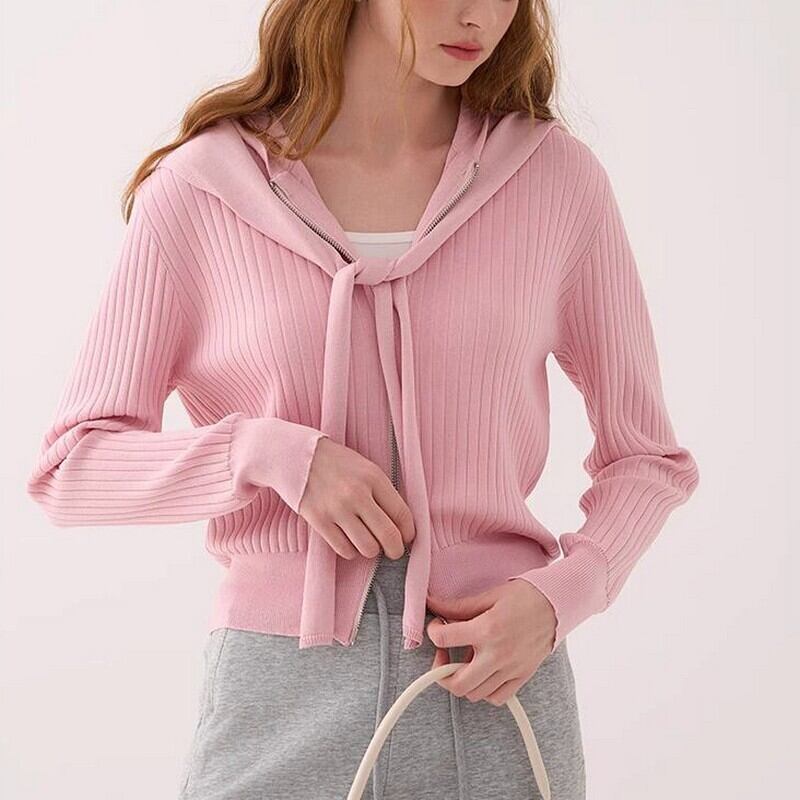 Pink rib design hoodie