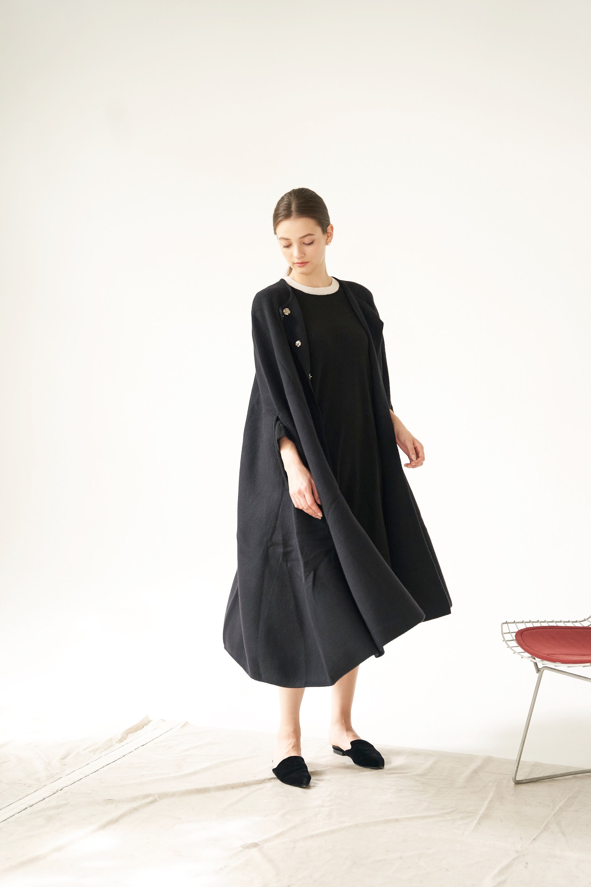 CASHMIKA カシミカ シルク×カシミヤ混 ロングワンピース ブラック系 Long Manteau | cashmika -カシミカ-