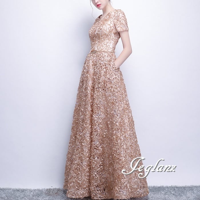 4色 パーティ イブニングドレス 立体 モチーフ 美ライン ♪(M6051)ζ