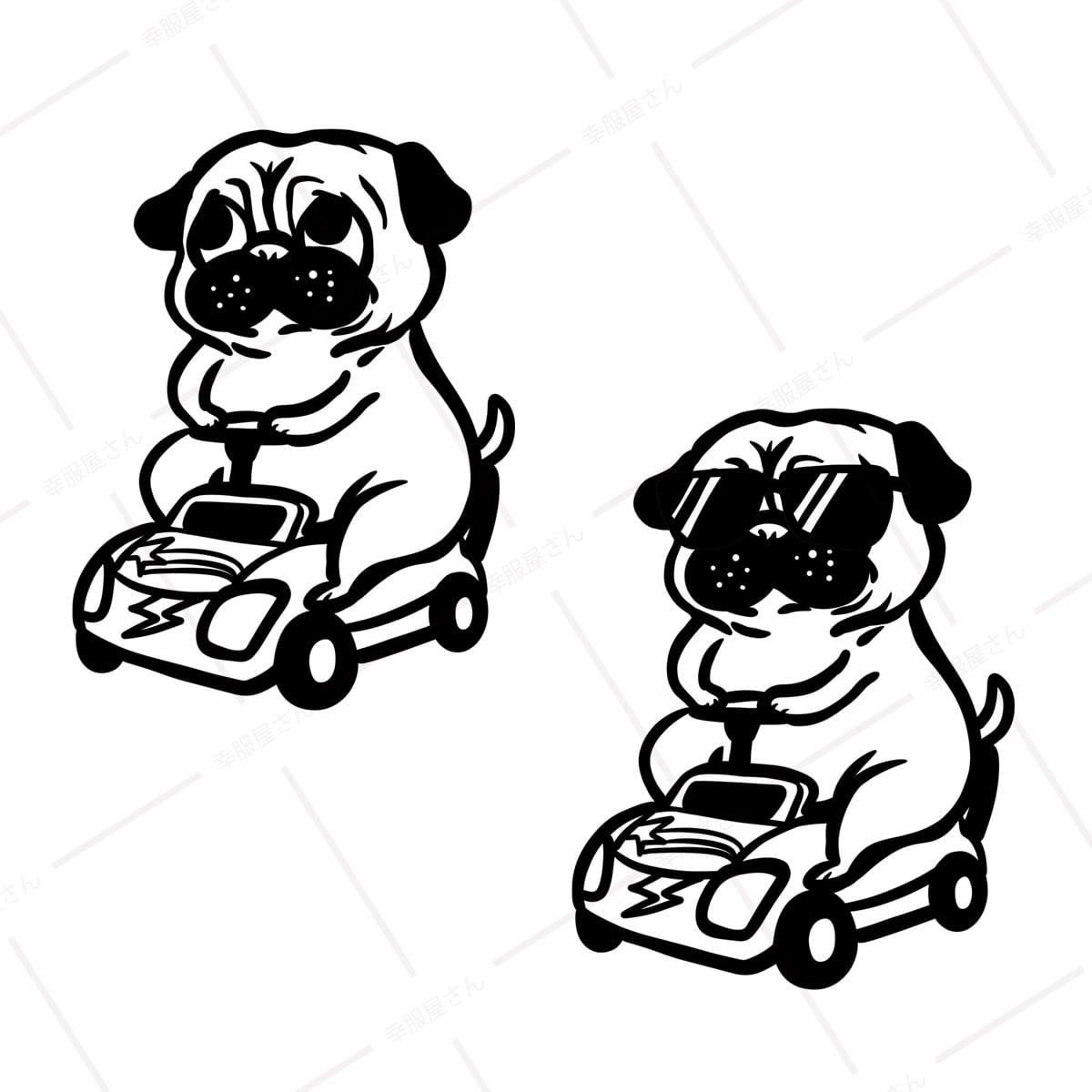 選べるデザイン ミニカーとワンコ Tシャツ dog89 犬 自動車 遊び パグ・フレンチブルドッグミニチュアダックス 好き 服 ゆるい イラスト