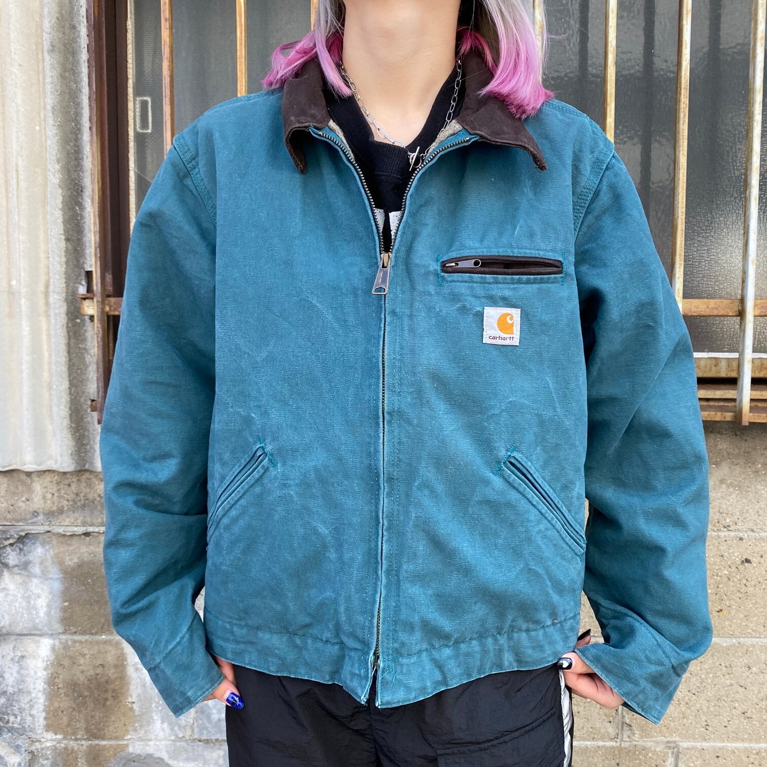 Carhartt カーハート デトロイトジャケット レディースXS 古着 ダック地 ワークジャケット ボアライナー 青緑 グリーン【ワークジャケット】  | cave 古着屋【公式】古着通販サイト