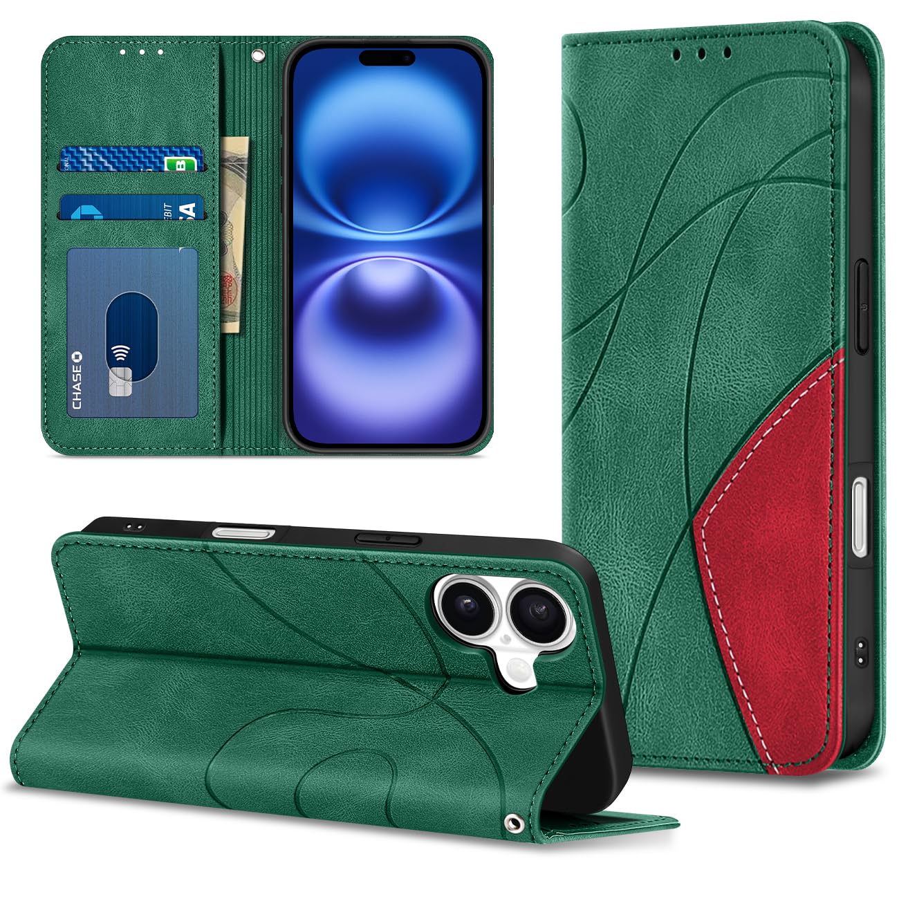 SANOUCOI 対応 iPhone 17 用 ケース 手帳型 カード収納 カードホルダー アイホン 17専用case PUレザー 財布型 カバー スマートスマホケース いiphone17用ケース 横開き スマホカバー スタンド機能 皮革 フォンケース スタンド 保護カバー 携帯 マグネット付き(グリーン)