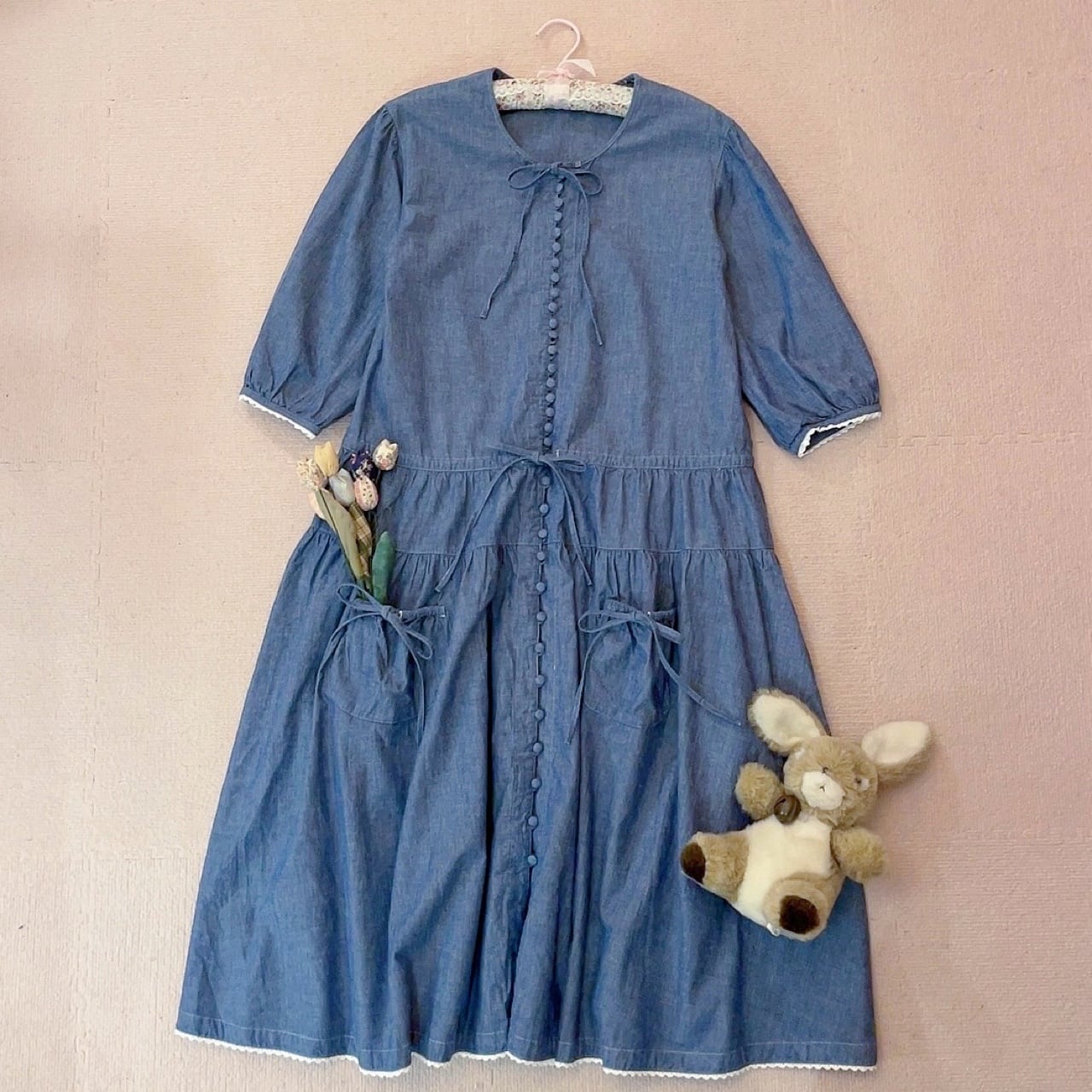 PINKHOUSE / dungaree ribbon gather one-piece