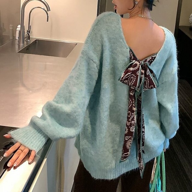 リバーシブルリボンルーズニットプルオーバー