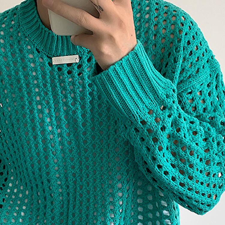 韓国メンズファッション】透かし編みインサイドアウトニット