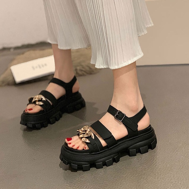 サンダルサマーチェーン レッド 靴 シューズ 夏物 フェイクシューズ12938544578