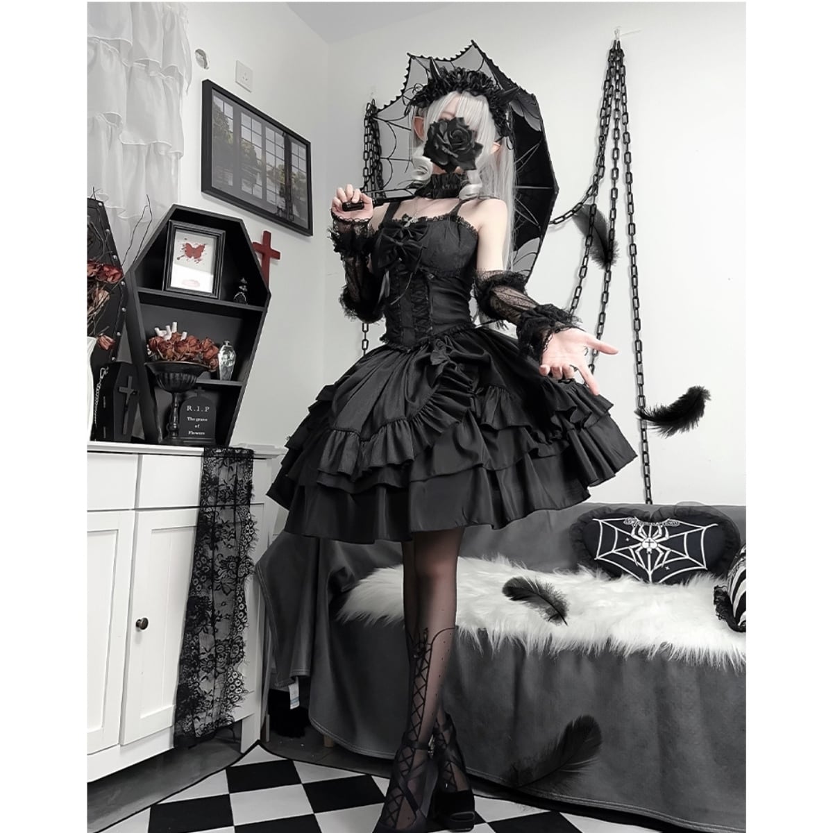 SEASONZ ゴスロリ 甘辛MIX 地雷系 ドレス ダークファッション ネック