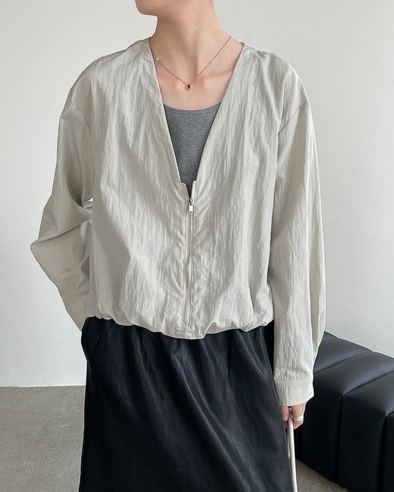 ジップフロントVネックシャツジャケット 3color A1003 - 6