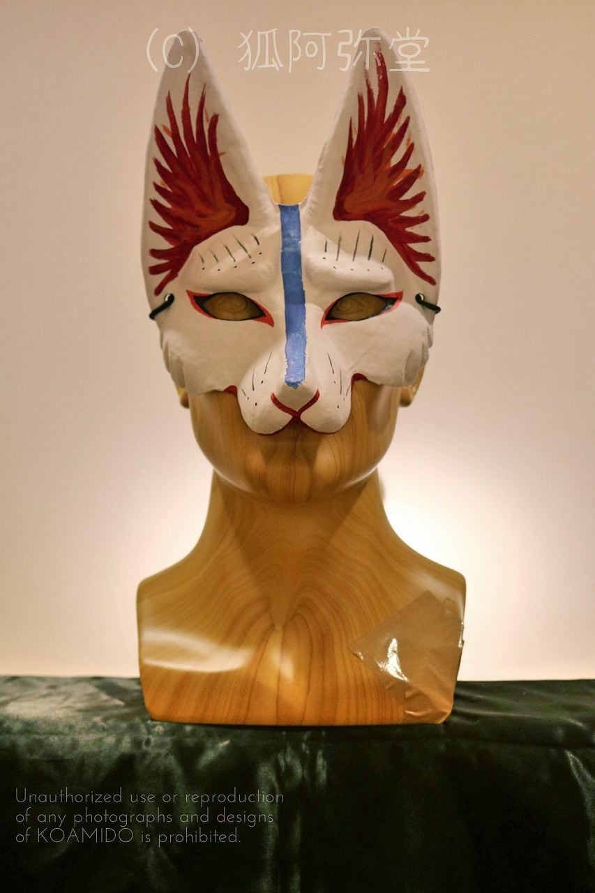 祭り面・「笑い狐」・木彫品 （狐阿弥堂】M-BK 豆面「化け狐」 | 大怪 