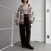 ラージチェックニットCD/ベージュ