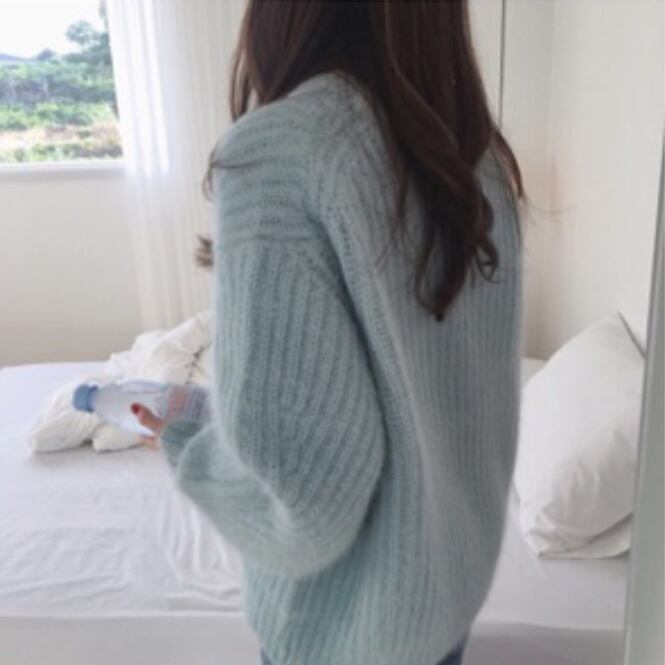 ▼上質✨ドゥロワー【2】カシミヤ100％ シャギー タートルニット 毛足長 青 毛足の長いふわふわシャギーヤーンが愛らしいニット サイズ