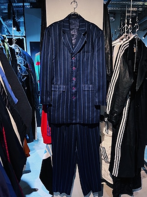 【D4C】90's vintage blue tone color stripes design five botao single breast set up