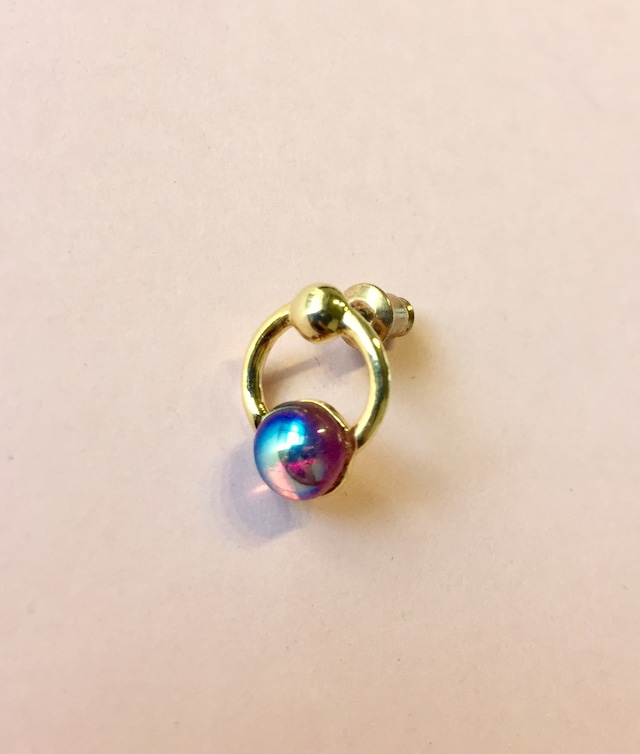 Vintage glass Ring Earring #1785 gold 片耳　ヴィンテージガラスリングピアス/ゴールド