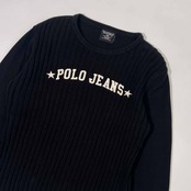 00s POLO JEANS COMPANY RALPH LAUREN ポロジーンズカンパニー ラルフローレン リブ編み 長袖 コットン ニット セーター XL/ブラック レディース オールド