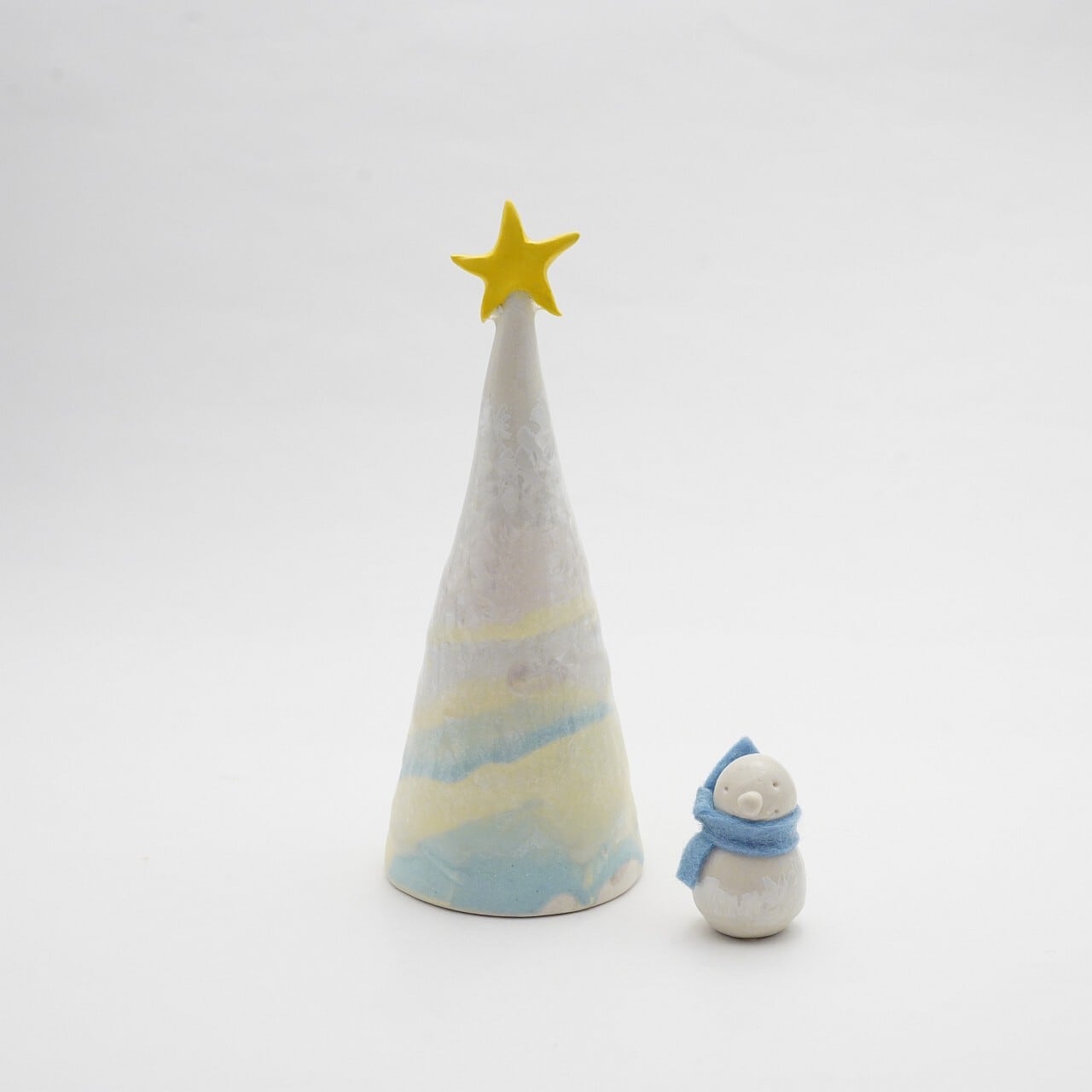 【大雪窯 板東光太郎】雪結晶釉ツリー小 雪だるま付 B