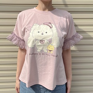 【Mekooo】綿あめワンちゃん＆小籠包ひよこ 袖チュールフリル Tシャツ