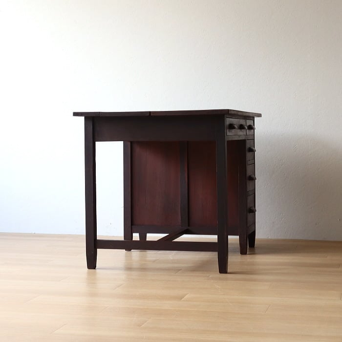 アンティーク 木製 片袖机 レトロ 無垢材 デスク 古家具 | RENOKA