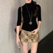 チェック柄ダブルボタンラップミニスカート ・78645