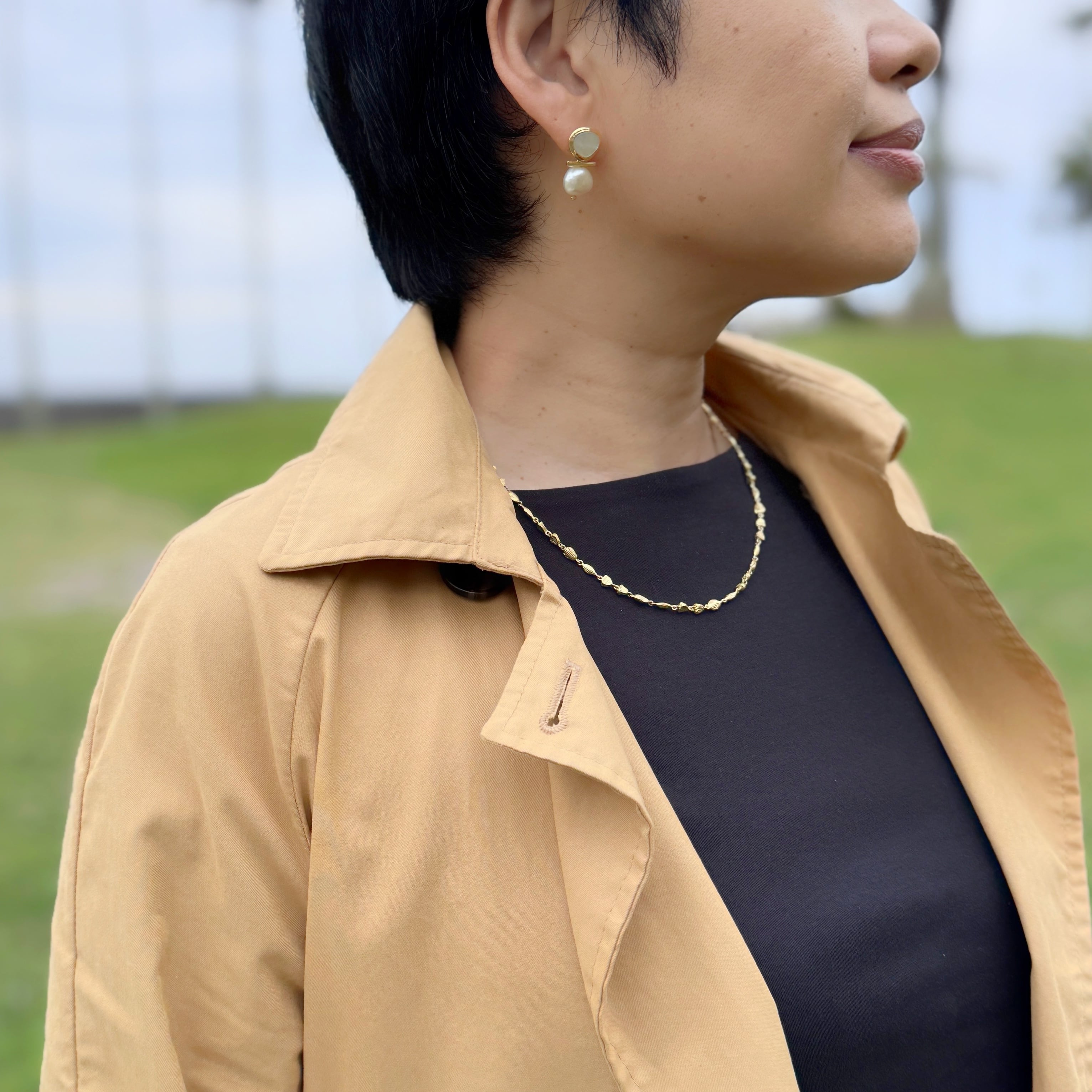 Gold Coating 海からの贈り物 白蝶貝 and パール スタッド ピアス