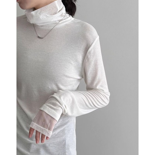 裾レースハイネックシアーカットソー　202217