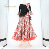 社交ダンス 衣装 スタンダード 上下セット ツーピース レッスンウェア パーティ衣装 赤 黒 ICHIOKU イチオク ブラック系 レッド系 花柄 シック デザイン 二重スカート ボリューム 優雅 動き ヒョウ柄 伸縮性 ウエストゴム パーティー ダンスウェア フラワープリント レディース おしゃれ 華やか 上品 体型カバー 競技用 かわいい