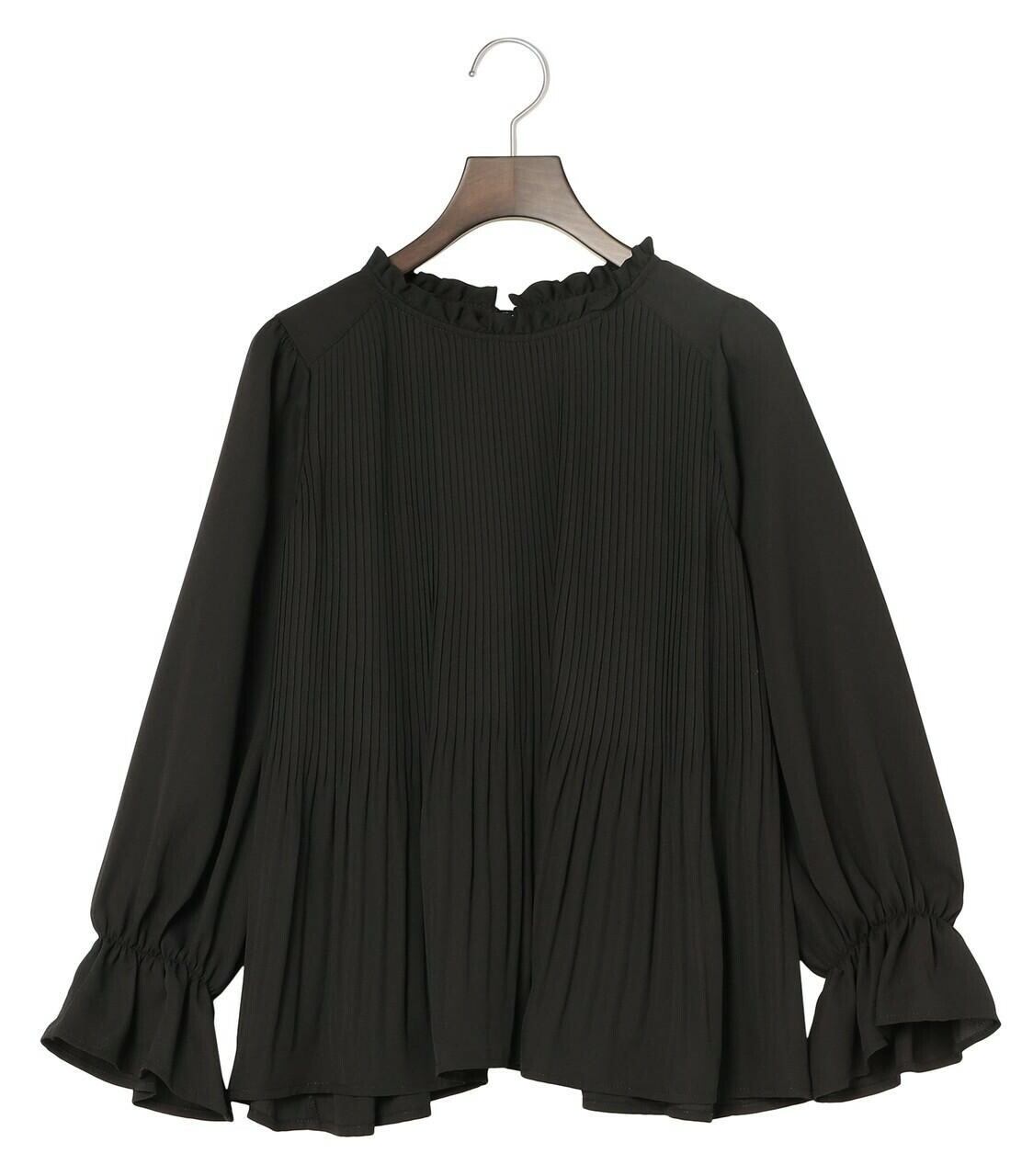 【SELECT】フリルネック消しプリーツブラウス