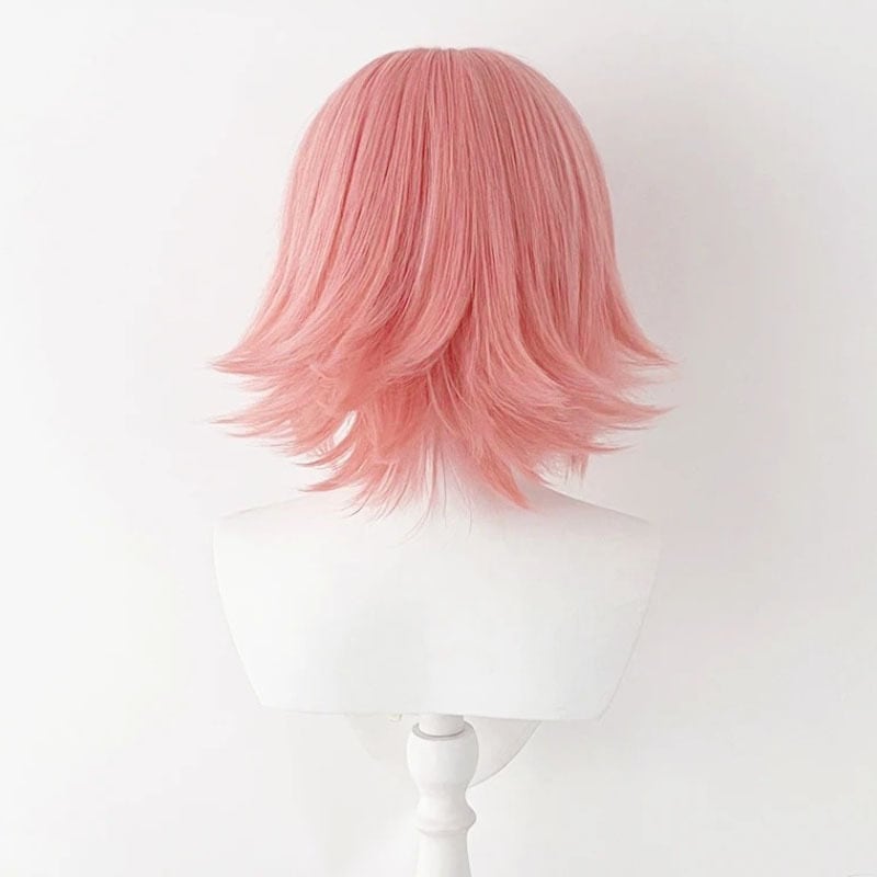 コスプレ耐熱ウィッグ ピンク 前髪立ち上げ センター分け ワンレン
